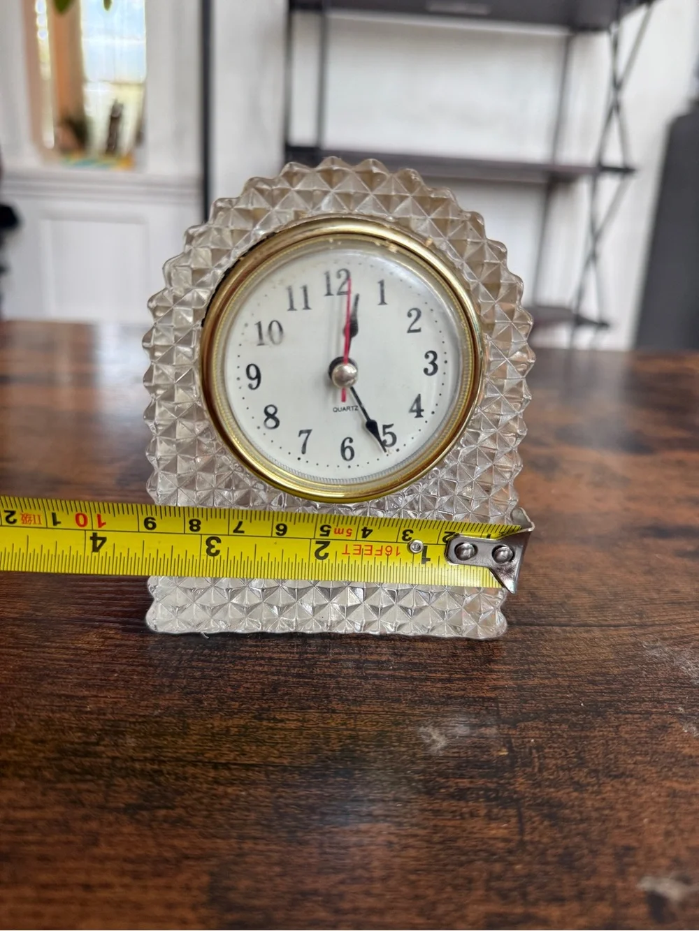 Crystal Table Clock with Gold Trim - Clear vintage